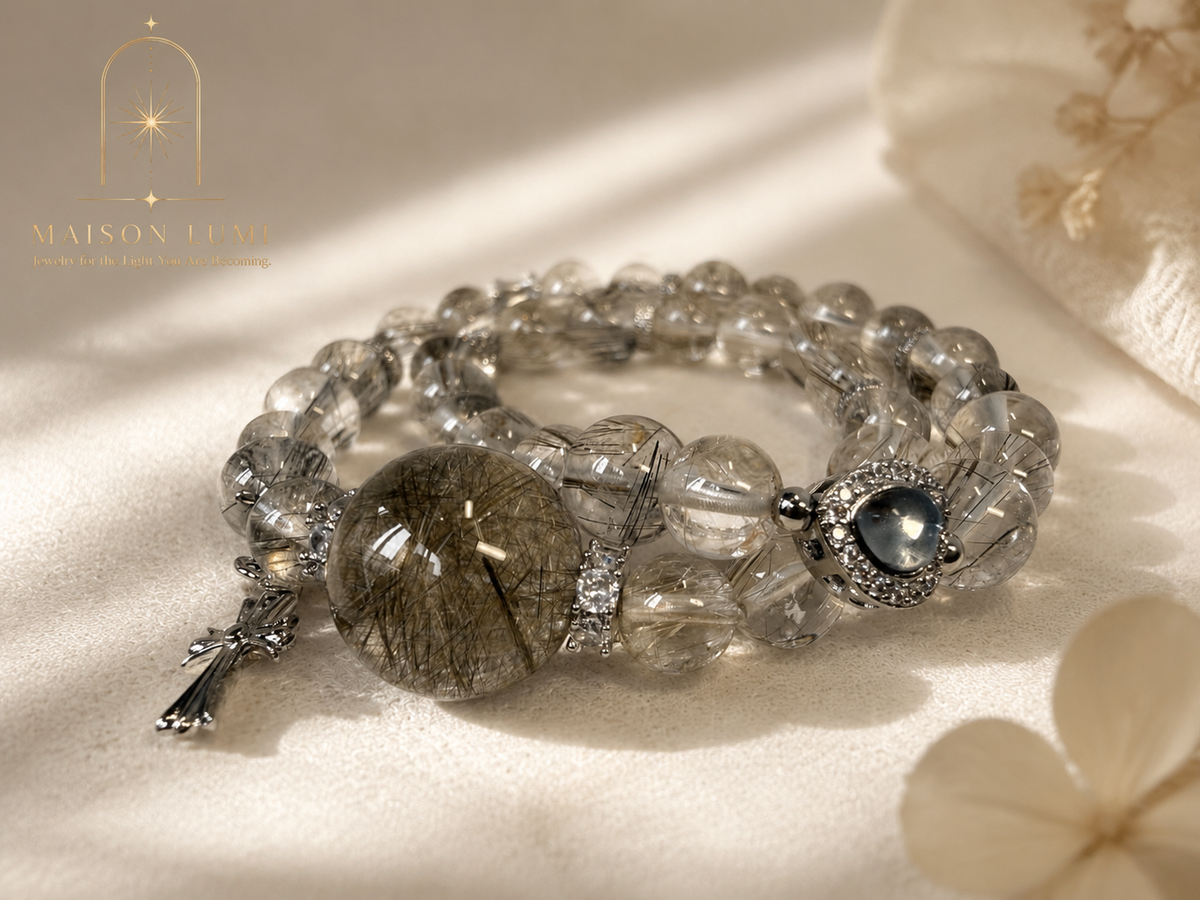 Natural Silver Rutilated Quartz Bracelet, Energy Healing Crystal 天然银发晶手链 净能提振能量水晶