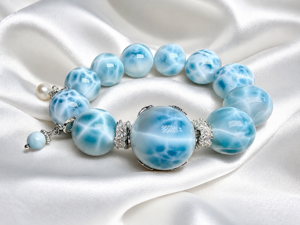 Natural Larimar Bracelet, Calming Healing Crystal 天然海纹石手链 舒缓情绪能量水晶