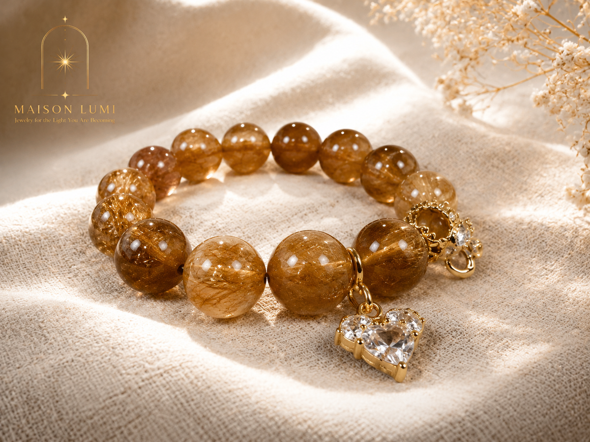 Natural Golden Rutilated Quartz Bracelet, Wealth Healing Crystal 天然金发晶手链  旺运招财能量水晶