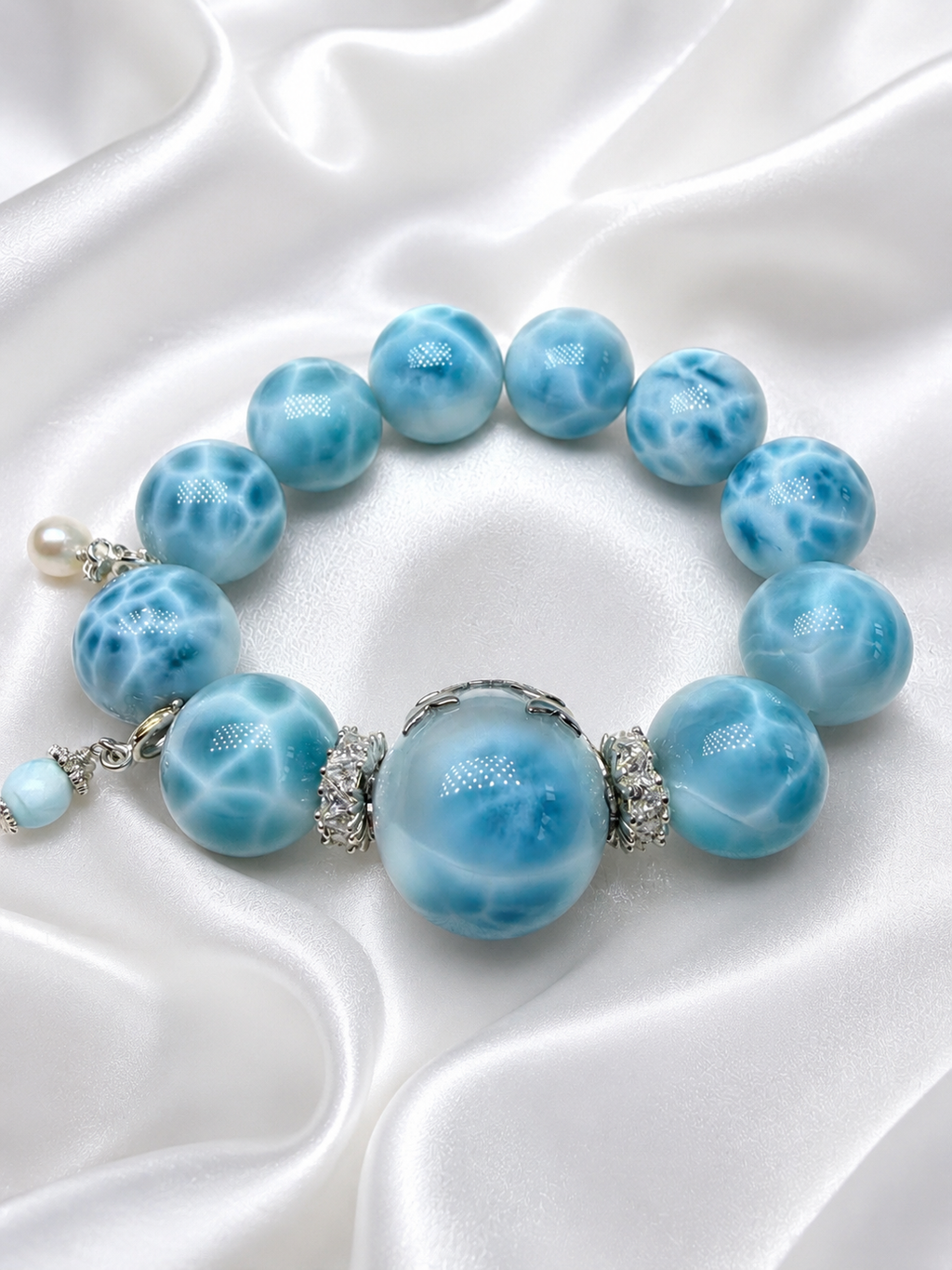 Natural Larimar Bracelet, Calming Healing Crystal 天然海纹石手链 舒缓情绪能量水晶