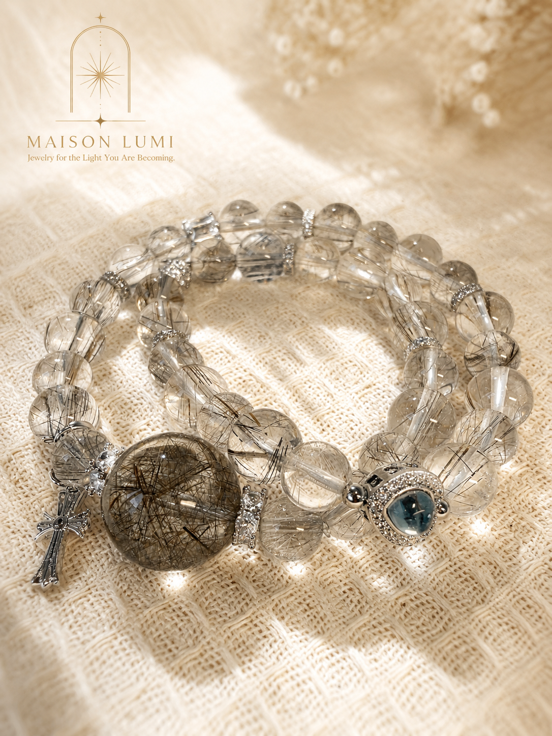 Natural Silver Rutilated Quartz Bracelet, Energy Healing Crystal 天然银发晶手链 净能提振能量水晶