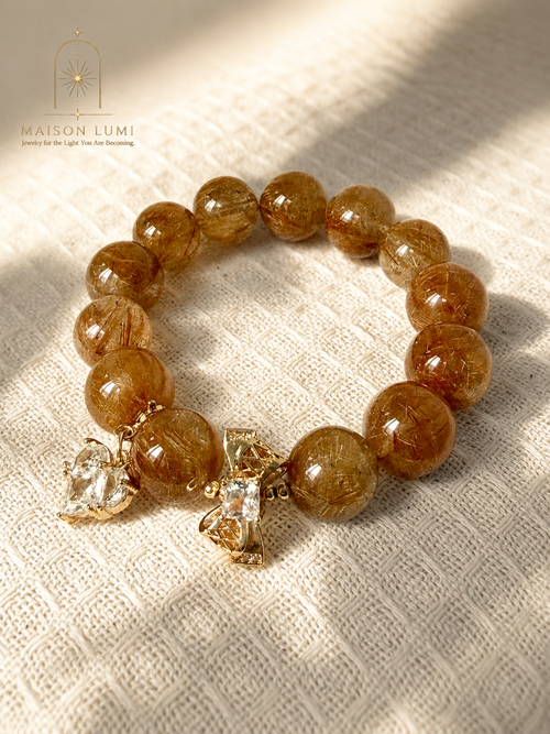Natural Golden Rutilated Quartz Bracelet, Wealth Healing Crystal 天然金发晶手链  旺运招财能量水晶