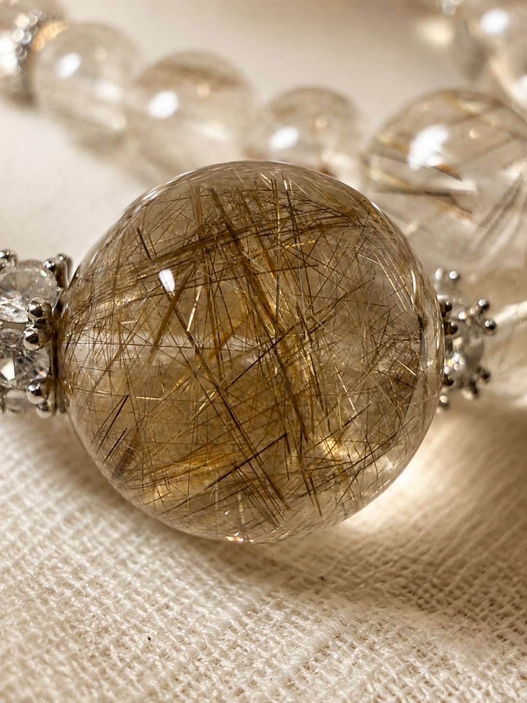 Natural Silver Rutilated Quartz Bracelet, Energy Healing Crystal 天然银发晶手链 净能提振能量水晶
