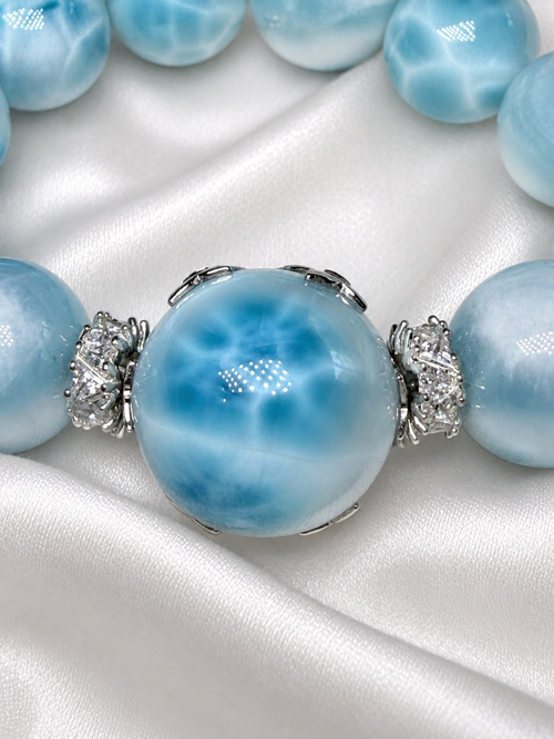 Natural Larimar Bracelet, Calming Healing Crystal 天然海纹石手链 舒缓情绪能量水晶