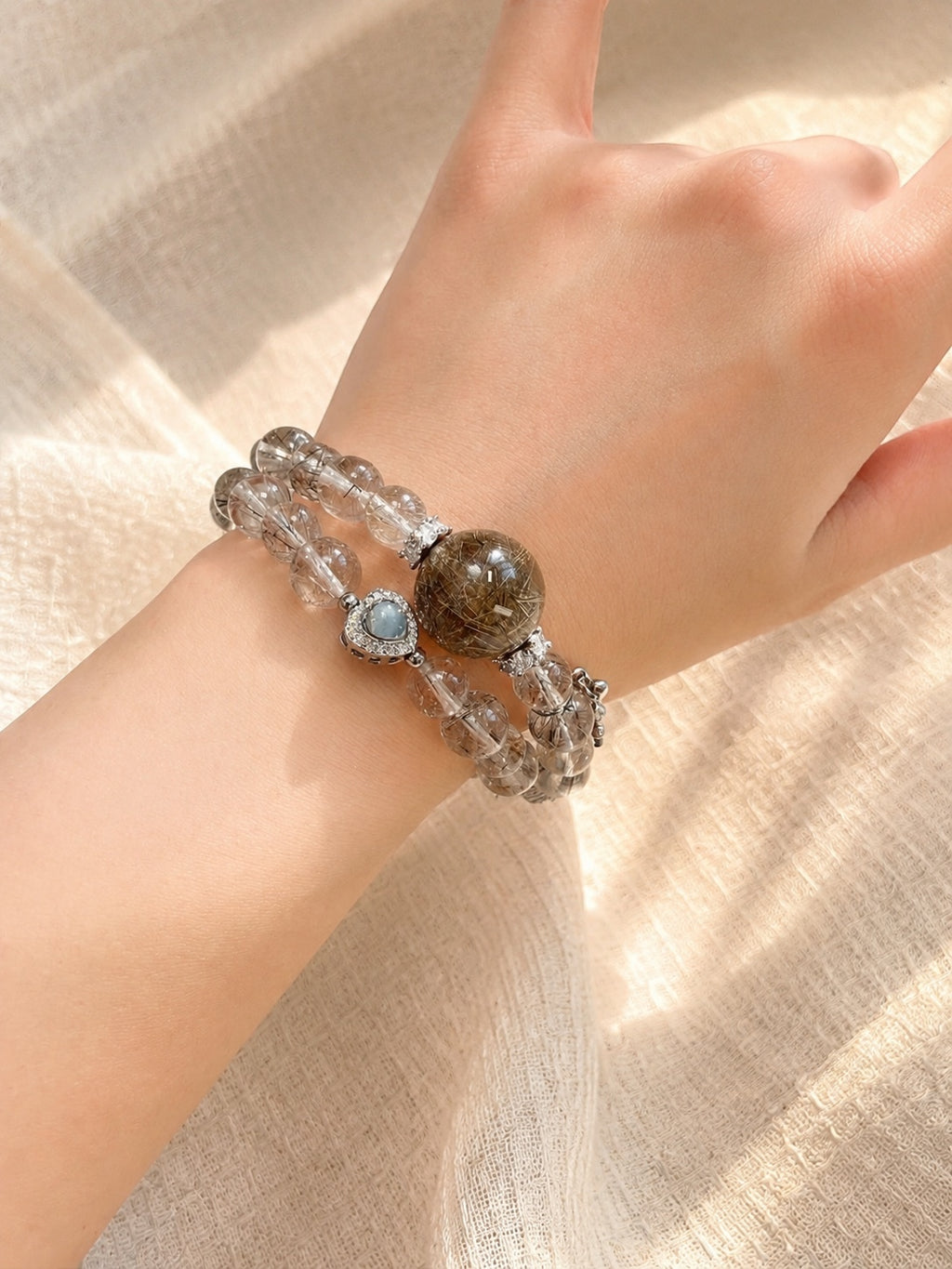 Natural Silver Rutilated Quartz Bracelet, Energy Healing Crystal 天然银发晶手链 净能提振能量水晶