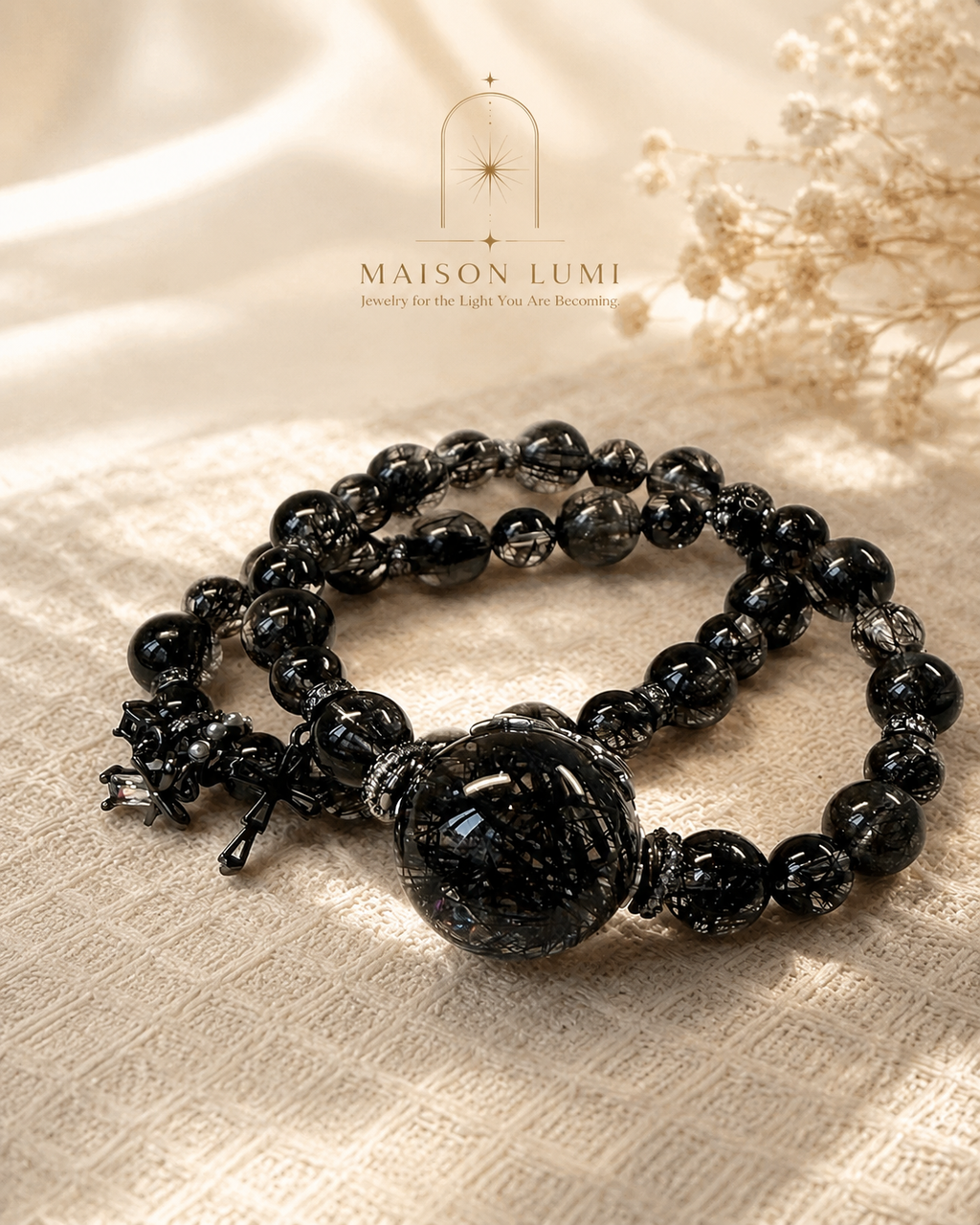 Natural Black Rutilated Quartz Double Bracelet, Protection Healing Crystal 天然黑发晶双链手链 护身能量水晶
