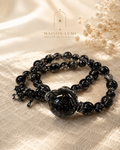 Natural Black Rutilated Quartz Double Bracelet, Protection Healing Crystal 天然黑发晶双链手链 护身能量水晶